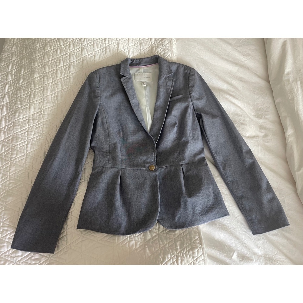 Banana Republic Blazer Gray Stretch Cotton Single Button Peplum Office Size 8